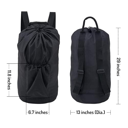 Laundry Backpack Bag, Dirty Clothes Travel Laundry Bag with Shoulder Straps for College Dorm Room (Black) thumbnail 2