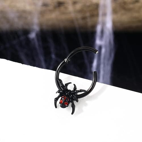 Jewseen 16G Black Spider Septum Ring - Hinged Segment Ring for Women & Men - Halloween Septum Clicker thumbnail 5