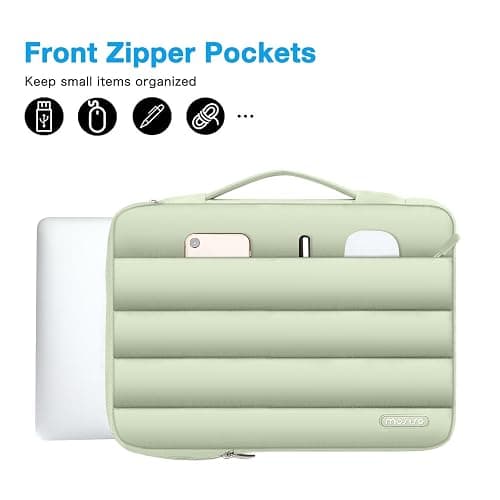 MOSISO 360 Protective 13-14 inch Laptop Case, 13.3 inch Puffy Laptop Sleeve Compatible with MacBook Air 13 13.6 M3 M2 M1/Pro 13/14, HP, Dell, ASUS, Lenovo,Polyester Horizontal Side Open Bag,Sage Green thumbnail 2