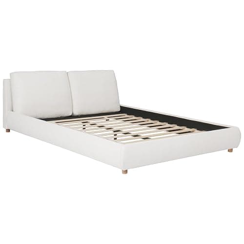 BEDGJH Cozy Queen Size Upholstered Platform Bed Frame with 2 Removable Pillow Headboards, Boucle Fabric, Perfect for Minimalist Bedrooms (White, Queen) thumbnail 8