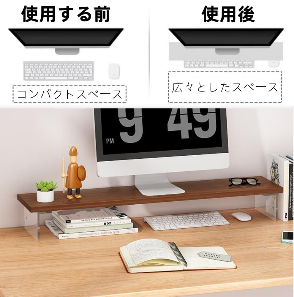 Monitor Stand, Computer Stand, Transparent Legs, Width 50cm/60cm/80cm Depth 20cm Height 8cm, Tabletop, Wooden, Load Capacity 15kg, Keyboard Storage, Simple, Monitor Accessory (White, Width thumbnail 3