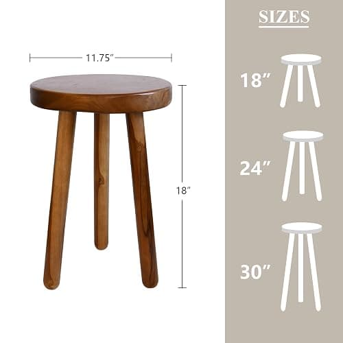 JOLLYMER 11.8" Round 18" Tall Wood Plant Stand | Teak Wood Accent Stool | Accent Table |Side Table thumbnail 2