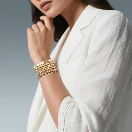 Gold Beaded Bracelets Set for Women Stretch Elastic Stackable Bracelets Dainty Round Bead Ball Pearl Cross Bracelet Stack Enewton Stretchable Bracelet Jewelry Christmas Mothers Day Gifts thumbnail 3