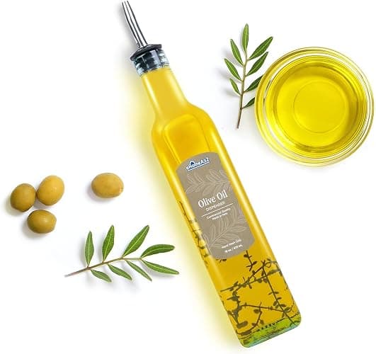 EHOMEA2Z Italian Glass Olive Oil Dispenser Bottle - 16 Oz, Oil and Vinegar Cruet with Stainless Steel Spout for Kitchen, Slight Green Tint (1, 473ml) thumbnail 4