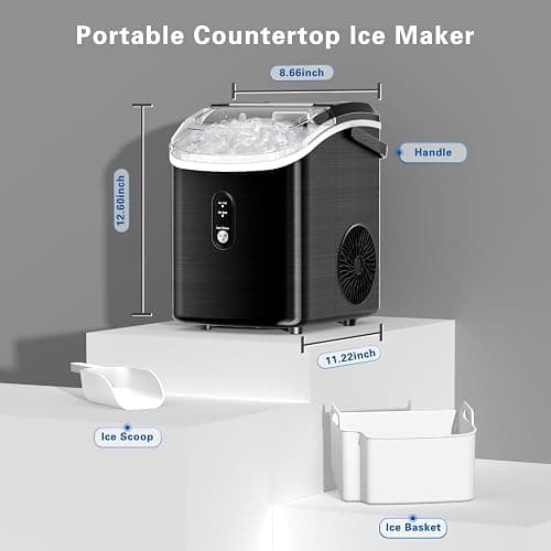 Nugget Ice Makers Countertop with Soft Chewable Pellet Ice, Pebble Ice Maker Machine with Self-Cleaning, 35Lbs/24Hrs, One-Click Operation, Ice Basket/Ice Scoop for Home/Office/Bar/Party, Black - Black(Nugget ice) - Ice Makers Countertop thumbnail 6