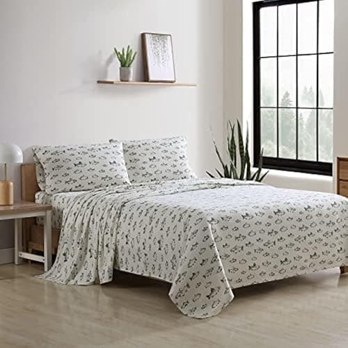 Eddie Bauer - Flannel Sheets Full Size, Anti-Pilling & Wrinkle Resistant Cotton, Touchably Soft for All-Season Comfort - Bed Sheets with Matching Pillowcases & Fitted Sheet (School of Fish Green) - Image 1