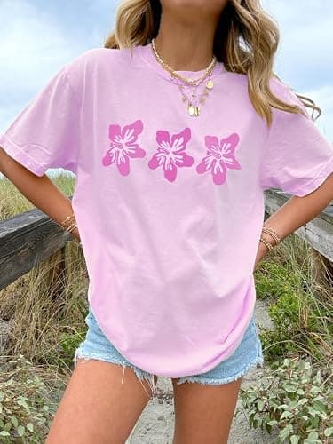 Oversized Graphic Shirt for Teens Girl Y2K Ocean Floral Short Sleeve Baggy Tee Shirts Vintage Aesthetic Coastal Tops thumbnail 4