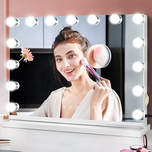 M MIVONDA Hollywood Vanity Mirror with Dimmable 15LED Bulbs Lights 3 Lighting Modes 2in1 Large Lighted Makeup Mirror for Desk and Wall with Plug-in and USB Charger Port thumbnail 3