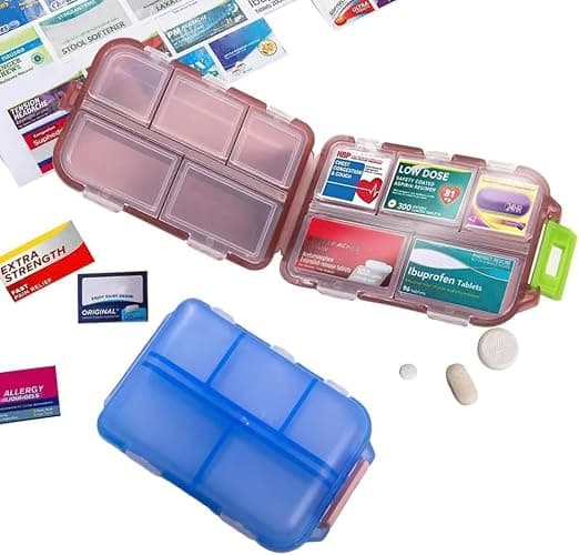 Pill Organizer with Medicine Labels Travel Daily Pill Container Mini Medication Organizer Storage Pill Organizer Travel Essentials Pill Case 7 Day (Pink & 161 Lables) thumbnail 8