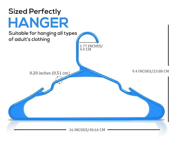 Utopia Home Plastic Hangers 50 Pack - Perfect Space Saving Clothes Hanger - Durable and Strong - Perfect Closet Organizers with Shoulder Grooves (Blue) - Pack of 50 - Blue thumbnail 3
