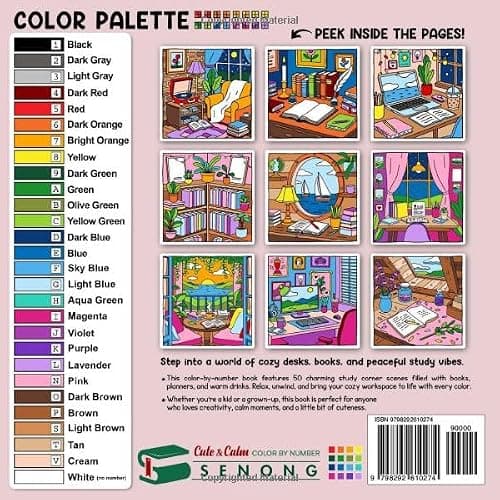Cozy Study Corners Cute & Calm Color By Number: Whimsical Workspaces for Relaxing Fun thumbnail 2