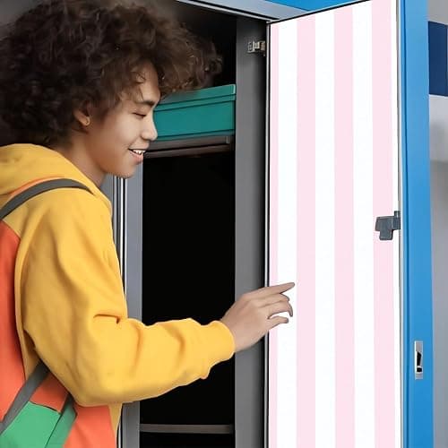 2 Pcs Locker Magnetic Wallpaper Soft Pink Vertical Seamless Stripes 12" x 36" Wall Magnetic Sticker Removable Locker Accessories Decor Easy Install for Office School thumbnail 2