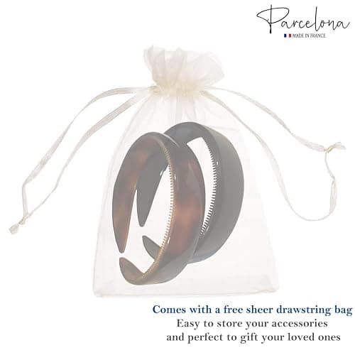 Parcelona French (Set of 2) Wide 1 Inch Tortoise Shell Brown and Black Hair Headbands with Inner Teeth Nibs thumbnail 7