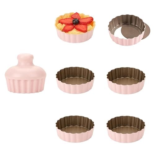 LIFVCNT 1 Inch Deep Mini Tart Pan Set, 6PCS 3.6 Inch Tart Pans with Removable Bottom and Tart Tamper, Nonstick & Durable Bakeware, Ideal for Mini Pies, Tarts, Quiches, Cheesecakes, (Pink) thumbnail 6