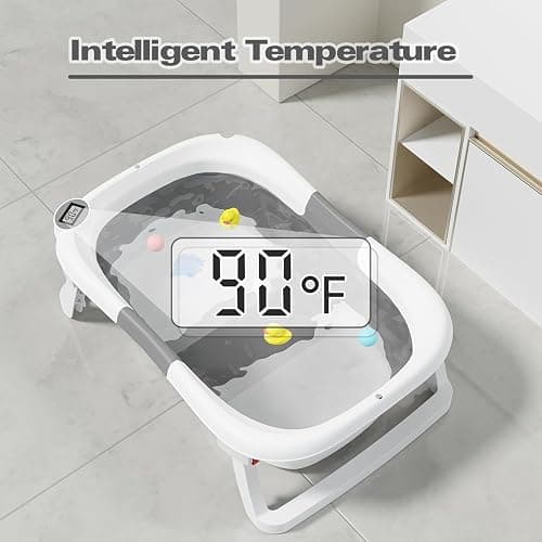 napei Collapsible Baby Bathtub,Baby Bath Tub with Soft Cushion & Thermometer,Baby Bathtub Newborn to Toddler 0-36 Months,Portable Travel Baby Tub - Bath Tub Pro - Gray thumbnail 3