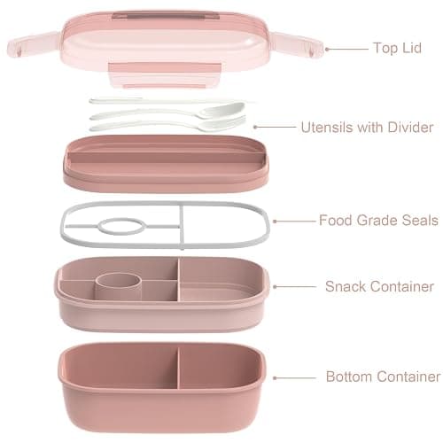 JBGOYON® Bento Lunch Box Set - 3 Stackable Containers for Adults and Kids，lunch box for women- Includes Lunch Bag, Leak-Proof and BPA-Free - Built-in Utensil Set - Dishwasher Safe (Pink) thumbnail 3