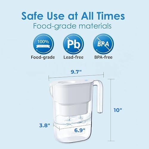 Waterdrop Water Filter Pitcher with 1 Filter, 5X Times Lifetime, Lasts 200 Gallons, for Fridge, Countertop and Gift, Reduces PFOA/PFOS, Chlorine, 7-Cup Capacity, Elfin, White thumbnail 2