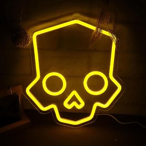 Tiabuy Skull Neon Sign Hero Diver Neon Lights for Game Room Decor, Man Cave Yellow Skeleton Skull Led Neon Light Bar Decor Perfect for Halloween Party,LED Lights with Dimmable Switch 11 * 12 INCH - Image 1