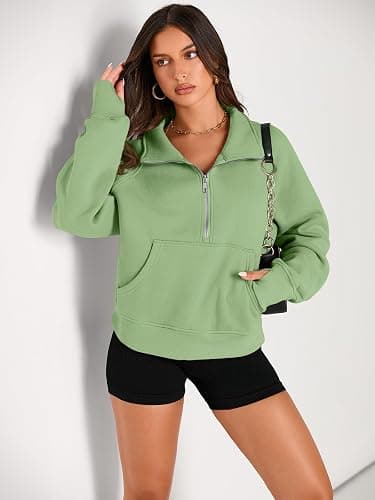 AUTOMET Womens Sweatshirts Half Zip Cropped Pullover Fleece Quarter Zipper Hoodies 2025 Fall Fashion Outfits Clothes thumbnail 2