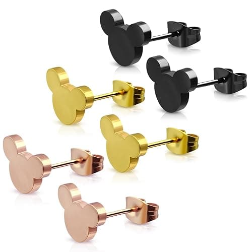 Stainless Steel Tiny Mouse Silhouette Button Stud Post Earrings - Image 1