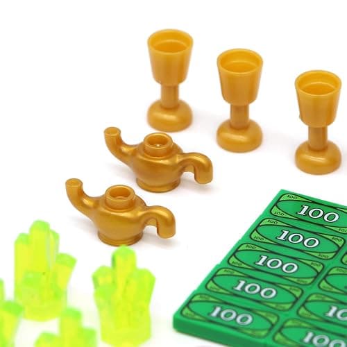 Feleph Treasure Accessories Money Building Blocks Set Jewel Chest, Gems Diamonds, Bullion Electroplated Gold Tile Silver Bar, Power Crystals, Coins, Goblet, 100 Dollar Bill Cash Toy Brick thumbnail 7
