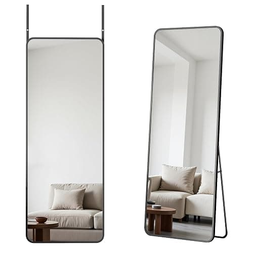 Antok Over The Door Mirror Full Length, 49'' x 14''Wall Mounted Hanging Mirror, Aluminum Alloy Frame, Shatterproof Glass, No Drill Installation for Bedroom, Closet, Bathroom, Dorm, Round Corner,Black thumbnail 2