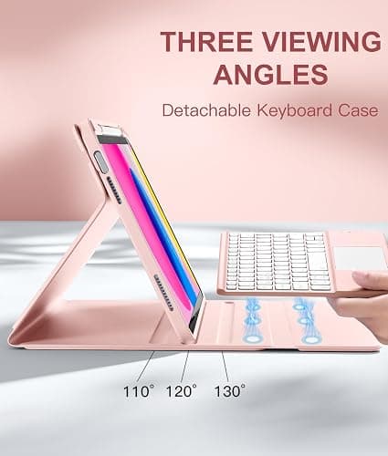 Harvopu Compatible for iPad 11th 10th Generation Case with Keyboard, Folio Cover with Pencil Holder, Multi-Touch Trackpad, 7 Color Backlit, Detachable Keyboard for iPad (A16) 11th/10th Gen (Light Pink thumbnail 4