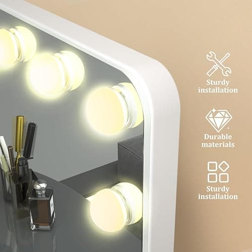 LZNIOZ Hollywood Vanity Mirror for Makeup: 58x48 cm - 3 Color Modes,15 Dimmable LED Bulbs,USB & TYPE-C Output Port,touch Screen, Tabletop or Wall Mounted for Women - Bedroom - 58L x 48W cm thumbnail 5