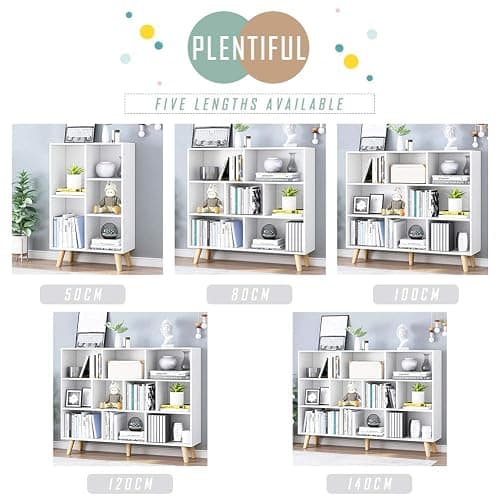 IOTXY Wooden Open Shelf Bookcase - 3-Tier Floor Standing Display Cabinet Rack with Legs, 8 Cubes Bookshelf, Warm White thumbnail 8