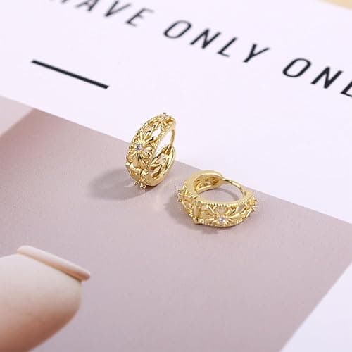 Gold Hoop Earrings for Women, Vintage Gold Huggie Earrings Lightweight Everyday Stylish Jewelry for Her thumbnail 4