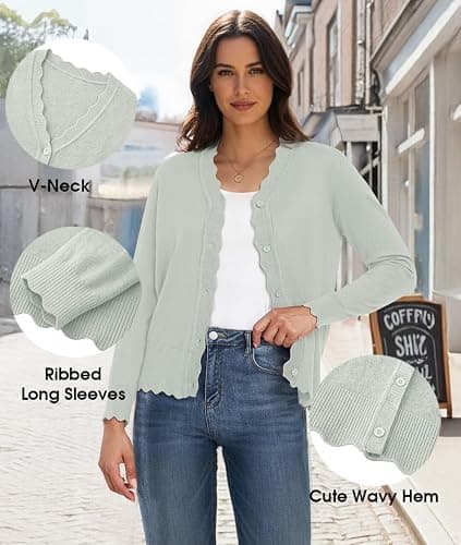 GRECERELLE Women's Long Sleeve V-Neck Button Down Cardigan Knit Shrugs Sweater thumbnail 5