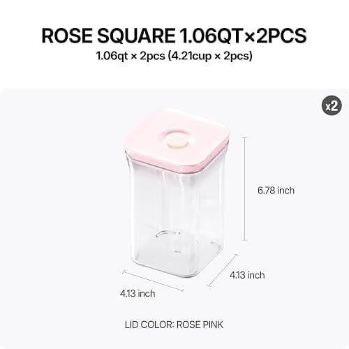 VAKUEN Premium Airtight Food Storage Containers ROSE Pink Lid, 1.0L(1.06qt) x2pcs Container. Patented Double Silicone Lining, 100% Leak Proof, BPA-FREE thumbnail 2