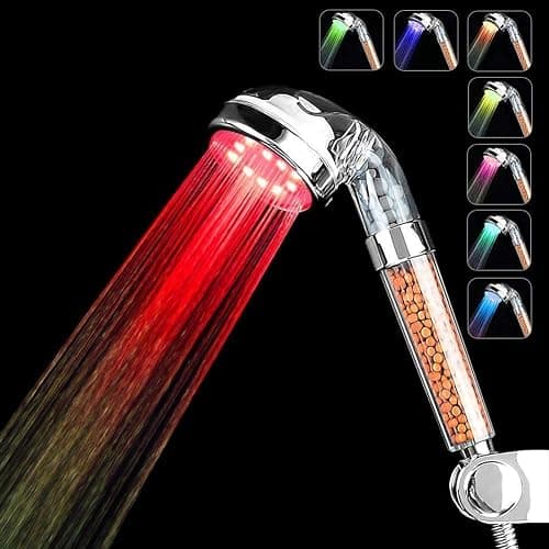 LED Shower Head, APzek 7 Colors Changing Light Handheld High Pressure Spa Shower Head Sprinkler and Double Filter Saving Water Showerhead (7 Colors) - Image 1