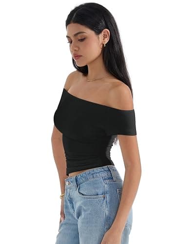 SUUKSESS Women Double Lined Off The Shoulder Tops Fitted Going Out Basic Shirts thumbnail 3