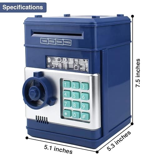 HUSAN Great Gift Toy for Kids Code Electronic Piggy Banks Mini ATM Electronic Coin Bank Box for Children Password Lock case (Grey Blue) thumbnail 2