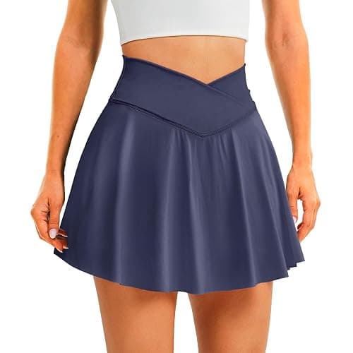 DLOODA Womens Tennis Skirt with Pockets Shorts Crossover High Waisted Athletic Skorts Skirts for Golf Running Workout - Image 1