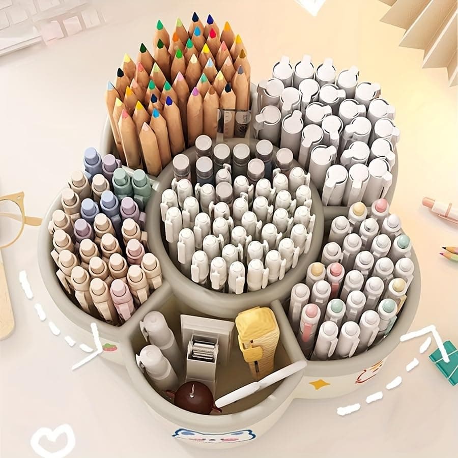 360 Degree Rotating Pen Holder Desk School Study Stationery Gift for Students Organiser with Pen and Pencil Holders Pen and Pencil Stationary Storage Plastic Storage Box (WHITE) thumbnail 3