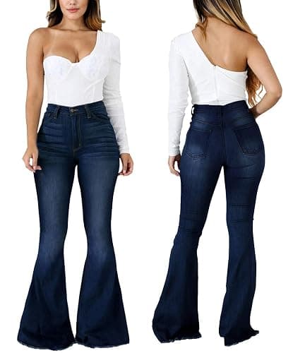 CuteCherry Bell Bottom Jeans for Women Ripped Skinny Bell Bottom Raw Hem Denim Pants thumbnail 3
