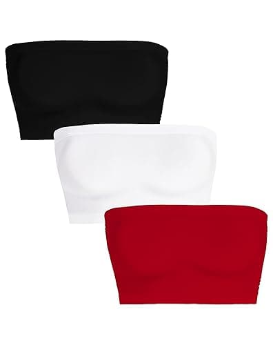 Womens Tube Tops Summer Bandeau Casual Crop Top Going Out Strapless Tank Basic Short Shirt - One Size - 3 Pieces Black,white,red