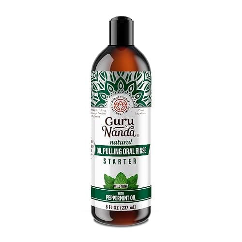 GuruNanda Starter Pulling Oil Mouthwash for Natural Teeth Whitening, Coconut and Peppermint Oil for Fresh Breath & Happy Gums, Alcohol-Free, 8 Oz - Image 1