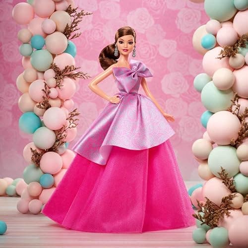 Barbie Signature Birthday Wishes Doll, Collectible Fashion Doll in Satiny, Pink Dress with Wavy Brown Hair and Giftable Packaging thumbnail 7