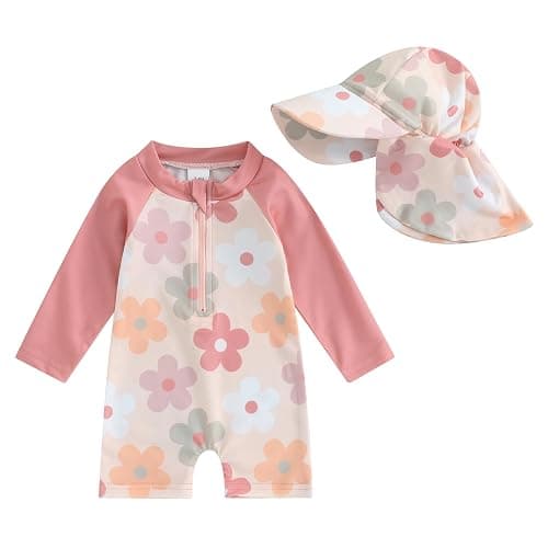 Socutebabe Toddler Infant Baby Boys Swimsuit Kids Rash Guard One Piece Newborn Zipper Bathing Suit Swimwear with Hat - Image 1