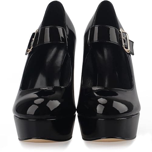Oh Mispares Women's Chunky Heel Mary Jane Pumps Closed Toe Thick Sole Platform Adjustable Ankle Strap Block High Heeled Pumps Patent Dress Casual Wedding Heels 5 Inch thumbnail 5