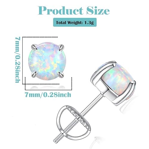 Hypoallergenic Earrings for Women: 925 Sterling Silver Rainbow Moonstone/Opal/Turquoise Screw Back Stud Earrings for Sensitive Ears Small Round Earrings Christmas Mother Day Jewelry Gifts (5mm/7mm) thumbnail 4
