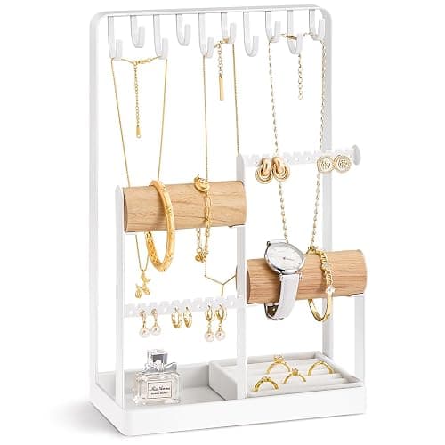 Lolalet Jewelry Holder Organizer, Aesthetic Jewelry Display Stand for Necklaces Bracelets Earrings Rings, Cute Room Décor for Teen Girls Women -White - Image 1