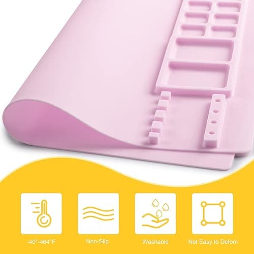 Silicone Painting Mat, Art Mat with Cup, Craft Paint Brush Cleaner Tool, Artist for Kids Gift Clay DIY Creations, Gift Packaged (Pink) thumbnail 5