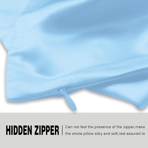 Silk Pillow Cases 2 Pack Soft Breathable and Sliky Standard Size Pillow Cases Set of 2,Natural Mulberry Satin Silk Pillowcase with Hidden Zipper for Hair and Skin (Sky Blue,20"X 26",2pcs) thumbnail 4