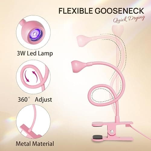 AORAEM UV LED Nail Lamp, Quick Drying UV Light for Gel Nails Foot Control LED Nail Cure Lamp, Flash Cure Light with Gooseneck and Clamp for Gel Nails, Pink thumbnail 4