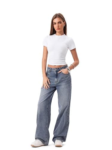 Danysu Womens Tops with Built in Bra Short Sleeve Fitted Crop T Shirt | No See Through, Bra Free, Seamless, Stretchy Breathable Cotton Jersey, Slim Fit, Going Out, Workout, Casual Cute Summer Top thumbnail 7