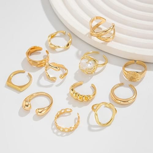 ONBRIG Chunky Gold Rings for Women Non Tarnish Adjustable Stackable Statement Rings for Women Chunky Ring Set Statement Jewelry Sets thumbnail 6